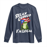 Funny Relax Gringo I Am Legal Long Sleeve Shirt Puerto Rico Flag Coqui Frog - Wonder Print Shop