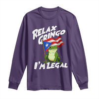 Funny Relax Gringo I Am Legal Long Sleeve Shirt Puerto Rico Flag Coqui Frog - Wonder Print Shop