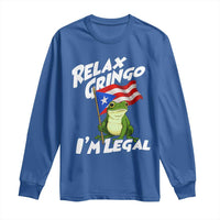 Funny Relax Gringo I Am Legal Long Sleeve Shirt Puerto Rico Flag Coqui Frog - Wonder Print Shop