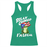 Funny Relax Gringo I Am Legal Racerback Tank Top Puerto Rico Flag Coqui Frog - Wonder Print Shop