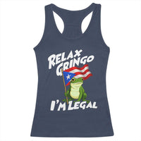 Funny Relax Gringo I Am Legal Racerback Tank Top Puerto Rico Flag Coqui Frog - Wonder Print Shop