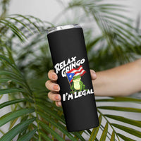 Funny Relax Gringo I Am Legal Skinny Tumbler Puerto Rico Flag Coqui Frog - Wonder Print Shop