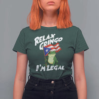 Funny Relax Gringo I Am Legal T Shirt For Women Puerto Rico Flag Coqui Frog - Wonder Print Shop