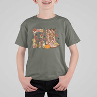 Cowboy Fall Season Thanksgiving Western Boots Pumpkin T Shirt For Kid - Wonder Print Shop