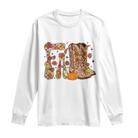 Cowboy Fall Season Thanksgiving Western Boots Pumpkin Long Sleeve Shirt - Wonder Print Shop