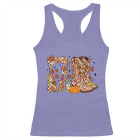 Cowboy Fall Season Thanksgiving Western Boots Pumpkin Racerback Tank Top - Wonder Print Shop