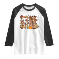 Cowboy Fall Season Thanksgiving Western Boots Pumpkin Raglan Shirt - Wonder Print Shop