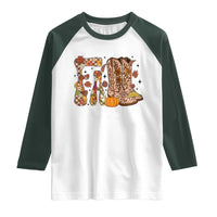 Cowboy Fall Season Thanksgiving Western Boots Pumpkin Raglan Shirt - Wonder Print Shop
