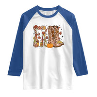 Cowboy Fall Season Thanksgiving Western Boots Pumpkin Raglan Shirt - Wonder Print Shop