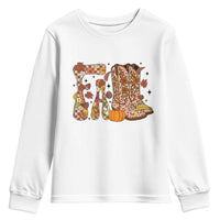 Cowboy Fall Season Thanksgiving Western Boots Pumpkin Youth Sweatshirt - Wonder Print Shop