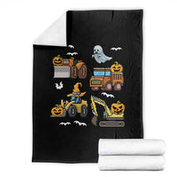 Funny Halloween Throw Blanket Spooky Construction Trucks Pumpkin Ghost Pixel - Wonder Print Shop