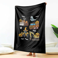 Funny Halloween Throw Blanket Spooky Construction Trucks Pumpkin Ghost Pixel - Wonder Print Shop