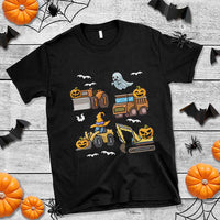 Funny Halloween T Shirt Spooky Construction Trucks Pumpkin Ghost Pixel - Wonder Print Shop