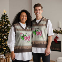 Funny Christmas Witch Pink Goes Good With Green V-Neck Knit Sweater Vest - Wonder Print Shop