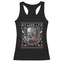 Funny Christmas Diddy Racerback Tank Top He Sees You When You Are Sleeping Baby Oil Ugly Xmas - Wonder Print Shop