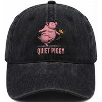Funny Quiet Piggy Washed Cotton Baseball Cap Pig Political Humor No King