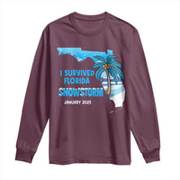 Funny I Survived Florida Snowstorm 2025 Long Sleeve Shirt Coconut Palm Tree