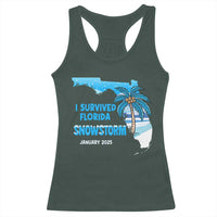 Funny I Survived Florida Snowstorm 2025 Racerback Tank Top Coconut Palm Tree