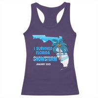 Funny I Survived Florida Snowstorm 2025 Racerback Tank Top Coconut Palm Tree