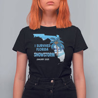 Funny I Survived Florida Snowstorm 2025 T Shirt For Women Coconut Palm Tree