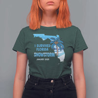 Funny I Survived Florida Snowstorm 2025 T Shirt For Women Coconut Palm Tree