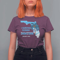 Funny I Survived Florida Snowstorm 2025 T Shirt For Women Coconut Palm Tree