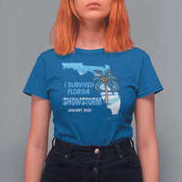 Funny I Survived Florida Snowstorm 2025 T Shirt For Women Coconut Palm Tree