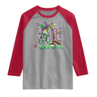 Funny Mardi Gras In Alabama AL Raglan Shirt Moon Pie Jester Hat