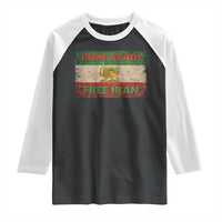 Iran Azadi Lion Sun Sword Flag Free Iran Revolution Raglan Shirt