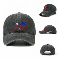 Funny Fck Ice Washed Cotton Baseball Cap Immigration Activist Anti Deportation Middle Finger Graphic