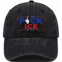 Funny Fck Ice Washed Cotton Baseball Cap Immigration Activist Anti Deportation Middle Finger Graphic