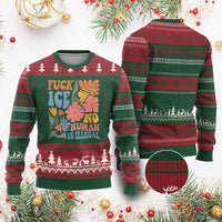 Fck Ice No Human Is Illegal Ugly Christmas Sweater Immigration Rights Protest Rertro Floral
