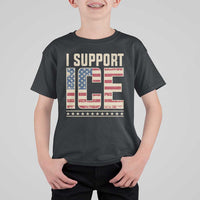 I Support ICE T Shirt For Kid Immigration Officers Vintage American Flag