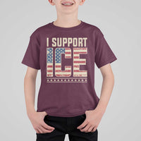 I Support ICE T Shirt For Kid Immigration Officers Vintage American Flag