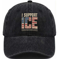 I Support ICE Washed Cotton Baseball Cap Immigration Officers Vintage American Flag