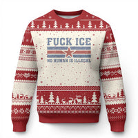 Fck Ice No Human Is Illegal Ugly Christmas Sweater Political Protest Immigration Activist