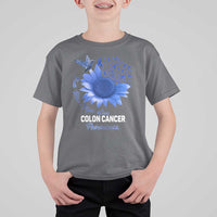Colon Cancer Awareness T Shirt For Kid Faith Hope Fight Love Blue Sunflower Ribbon