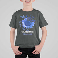 Colon Cancer Awareness T Shirt For Kid Faith Hope Fight Love Blue Sunflower Ribbon