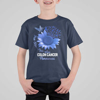 Colon Cancer Awareness T Shirt For Kid Faith Hope Fight Love Blue Sunflower Ribbon