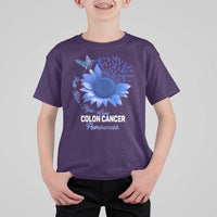 Colon Cancer Awareness T Shirt For Kid Faith Hope Fight Love Blue Sunflower Ribbon