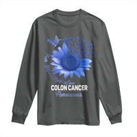 Colon Cancer Awareness Long Sleeve Shirt Faith Hope Fight Love Blue Sunflower Ribbon