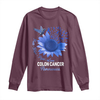 Colon Cancer Awareness Long Sleeve Shirt Faith Hope Fight Love Blue Sunflower Ribbon