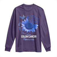 Colon Cancer Awareness Long Sleeve Shirt Faith Hope Fight Love Blue Sunflower Ribbon