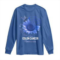 Colon Cancer Awareness Long Sleeve Shirt Faith Hope Fight Love Blue Sunflower Ribbon