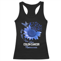 Colon Cancer Awareness Racerback Tank Top Faith Hope Fight Love Blue Sunflower Ribbon