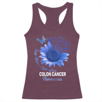 Colon Cancer Awareness Racerback Tank Top Faith Hope Fight Love Blue Sunflower Ribbon