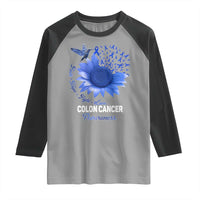 Colon Cancer Awareness Raglan Shirt Faith Hope Fight Love Blue Sunflower Ribbon