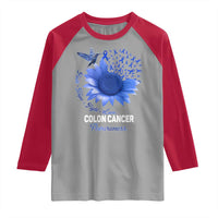 Colon Cancer Awareness Raglan Shirt Faith Hope Fight Love Blue Sunflower Ribbon