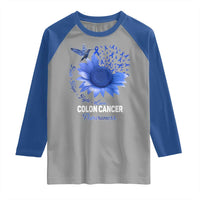 Colon Cancer Awareness Raglan Shirt Faith Hope Fight Love Blue Sunflower Ribbon