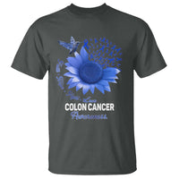 Colon Cancer Awareness T Shirt Faith Hope Fight Love Blue Sunflower Ribbon